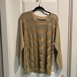 80s Metallic Stretch Gold Striped Women's Sweater